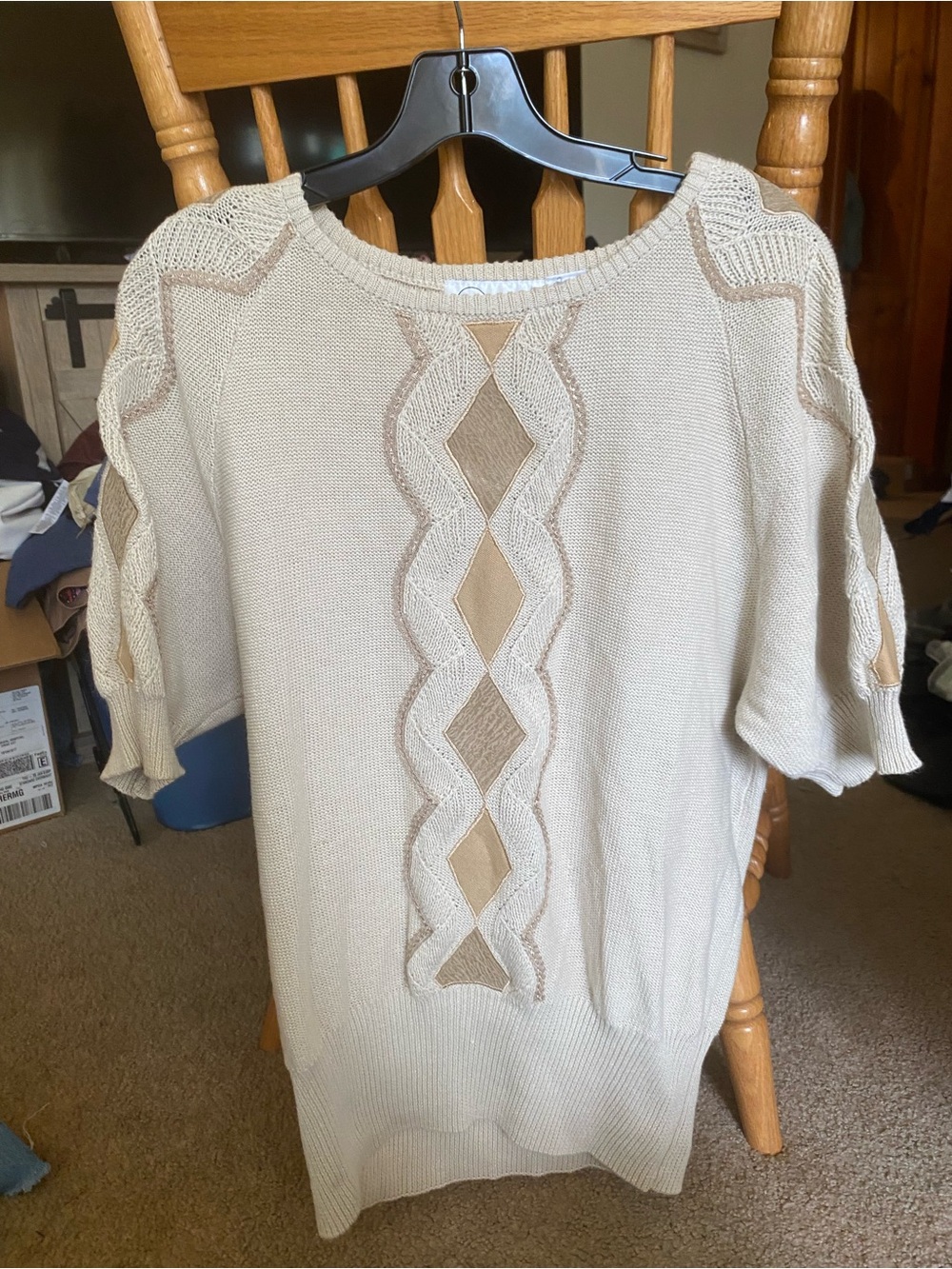 Cedars Short Sleeve Sweater Size M Beige Patch Knit vintage